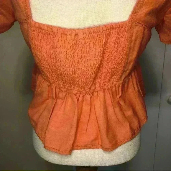 Midnight Sky Peach Peplum Eyelet Top Square neck Embroidered trim size Medium - Picture 7 of 13